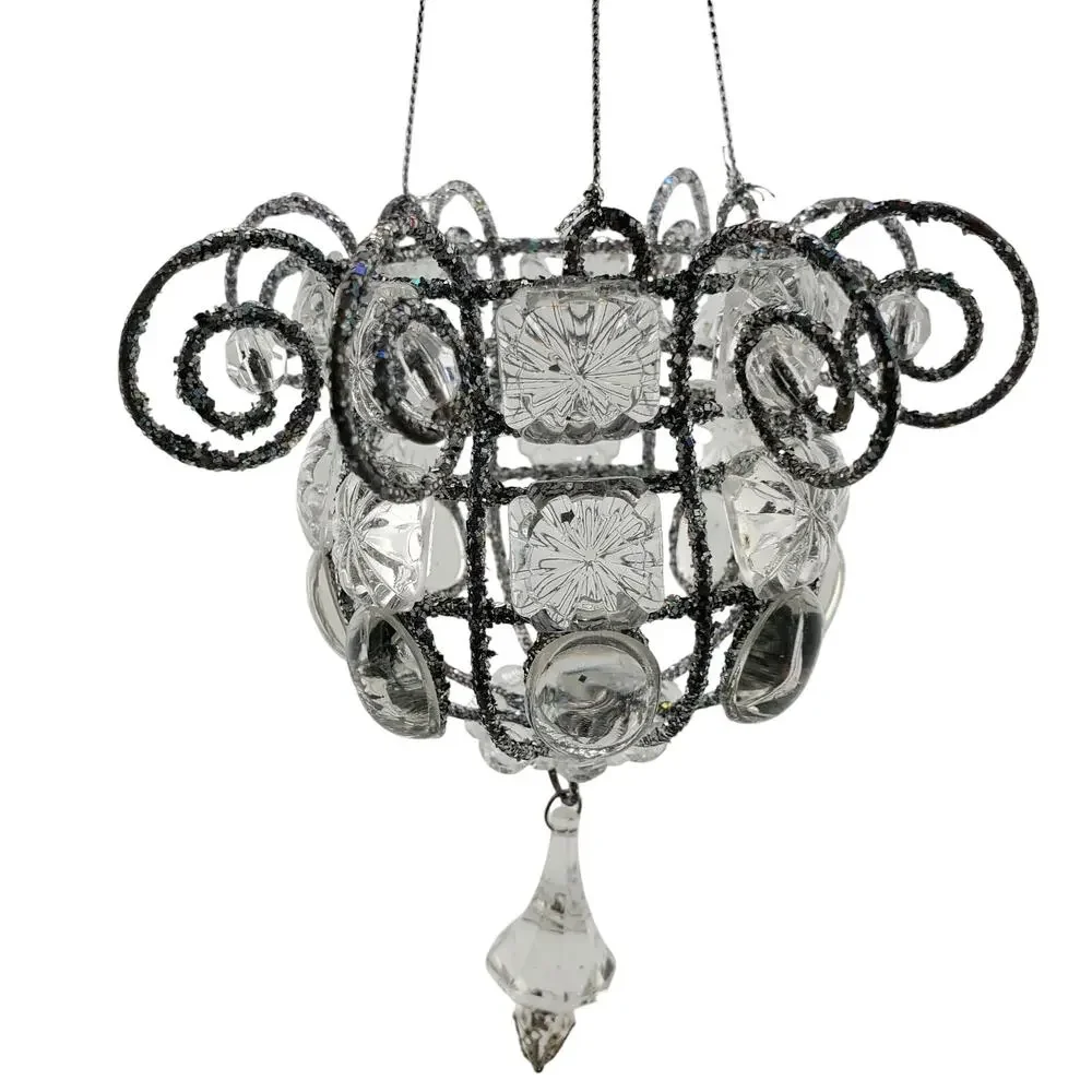 Vintage Katherine Style Jeweled Chandileir Ornaments X6 Silver Crystal Christmas